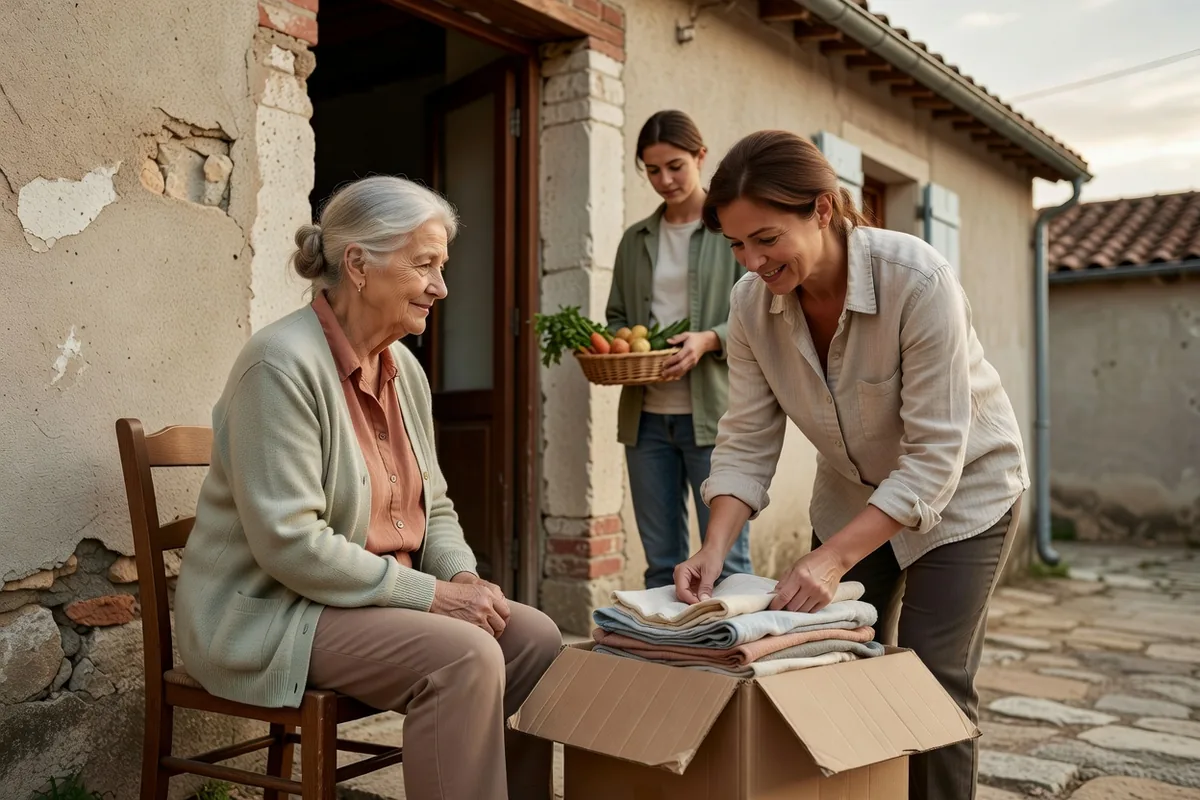 Scène de vie illustrant continuer solidarite locale ete