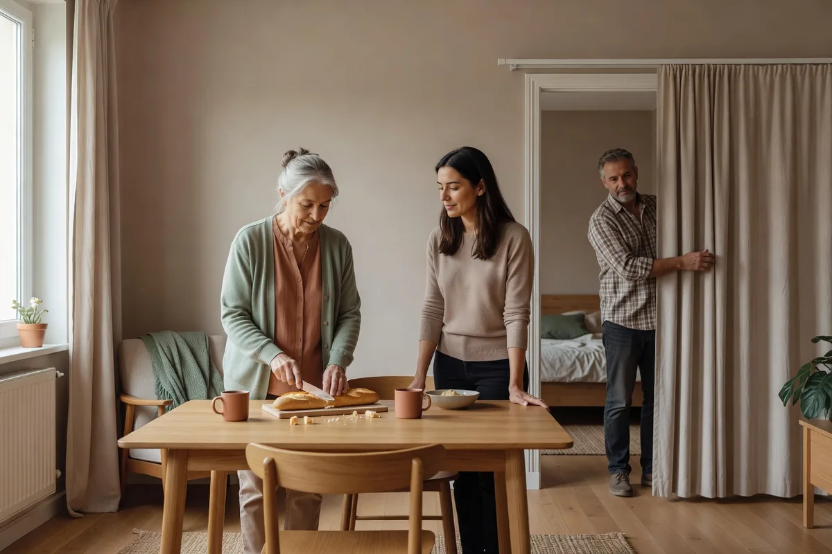 Scène de vie illustrant preserver intimite logement partage