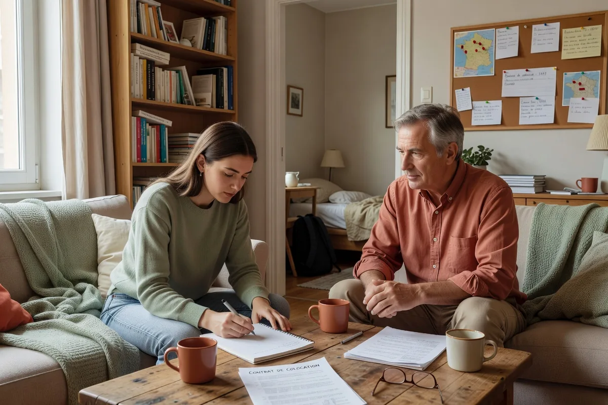 Scène de vie illustrant rythmes etudiants cohabitation solidaire