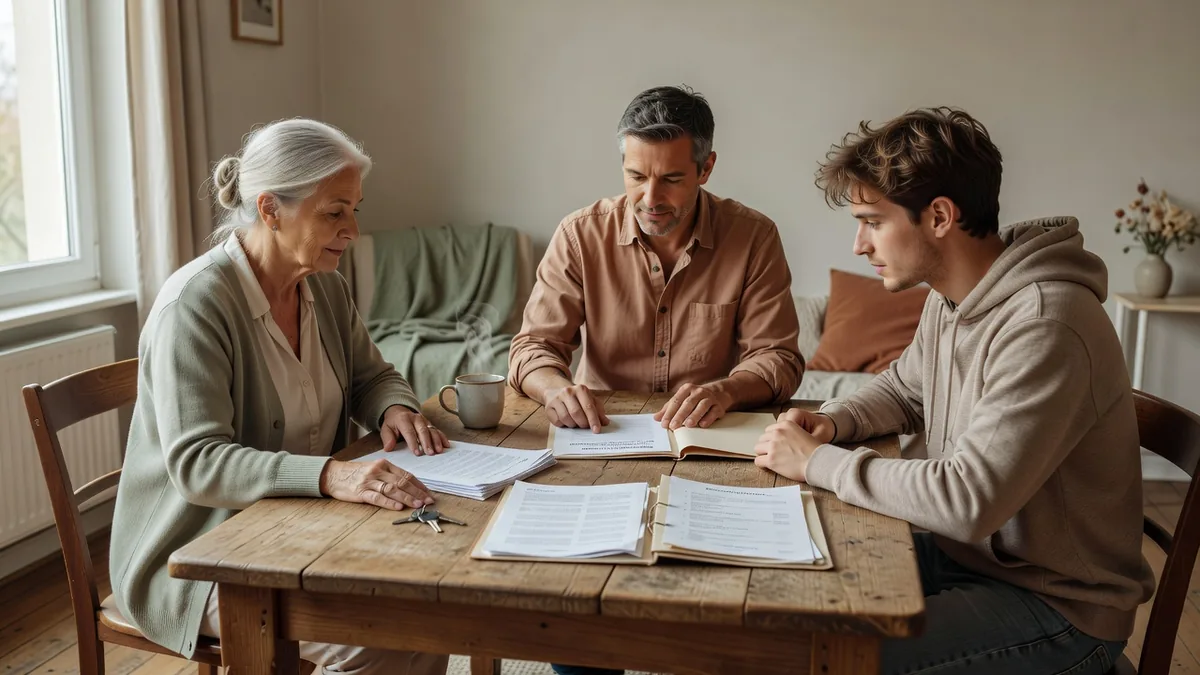 Scène illustrant assurance et responsabilité en cohabitation intergénérationnelle